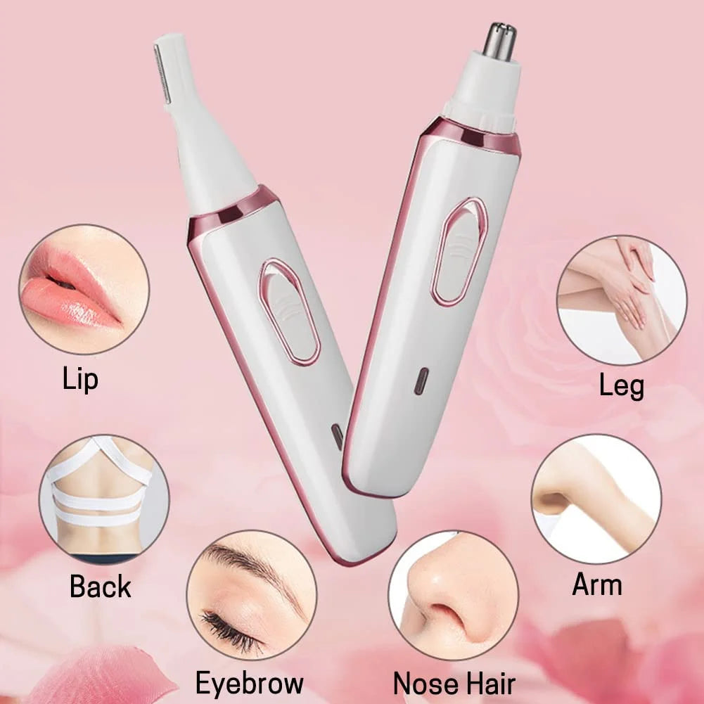 4 in 1 Women Electric Shaver Rechargeable Waterproof Razor Painless Epilator Body Hair Remover Nose Hair Beard Bikini Trimmer Eyebrow Face Facial Armpit Legs Removal Clipper Lady Grooming Groomer Kit